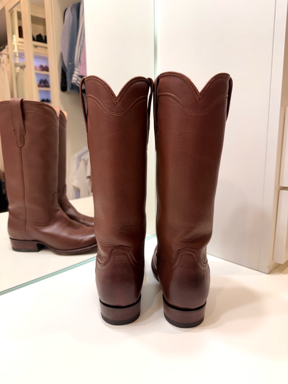 Tecovas Tan and Brown Leather Wide Cowboy Boots - Picture 4 of 8
